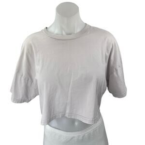 Aritzia TNA Women's Gray Knit Short Sleeve Crew Neck Crop Tee T-Shirt Top Size L